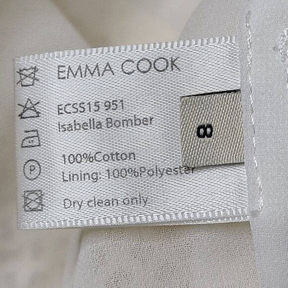 Emma Cook Isabella Cotton Bomber White/Ivory Womens SZ 8 Fringe/Mesh Zip Up NEW - Picture 10 of 11